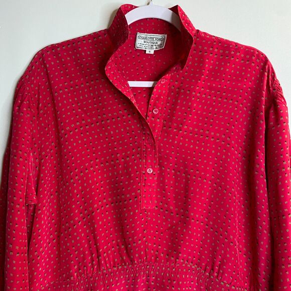 Charlotte Ford Boutique 100% Silk Fuchsia Collarless Button Front Dress Size 6 - Picture 4 of 15